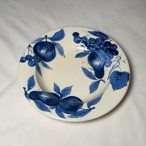 Vintage Pier 1 Imports Melinda White & Blue Fruit Pattern Dinner Plates - 4 Set